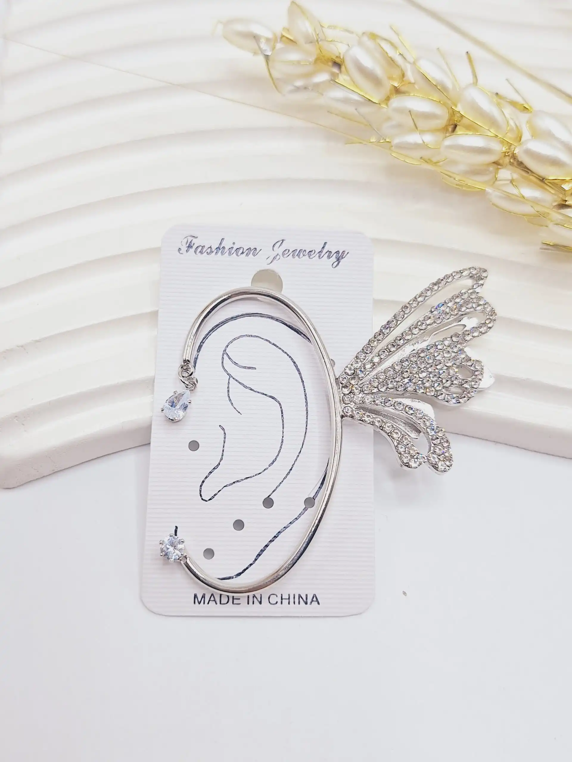 ایرکاف طرح پروانه مجلسی نگین دار نقره ای