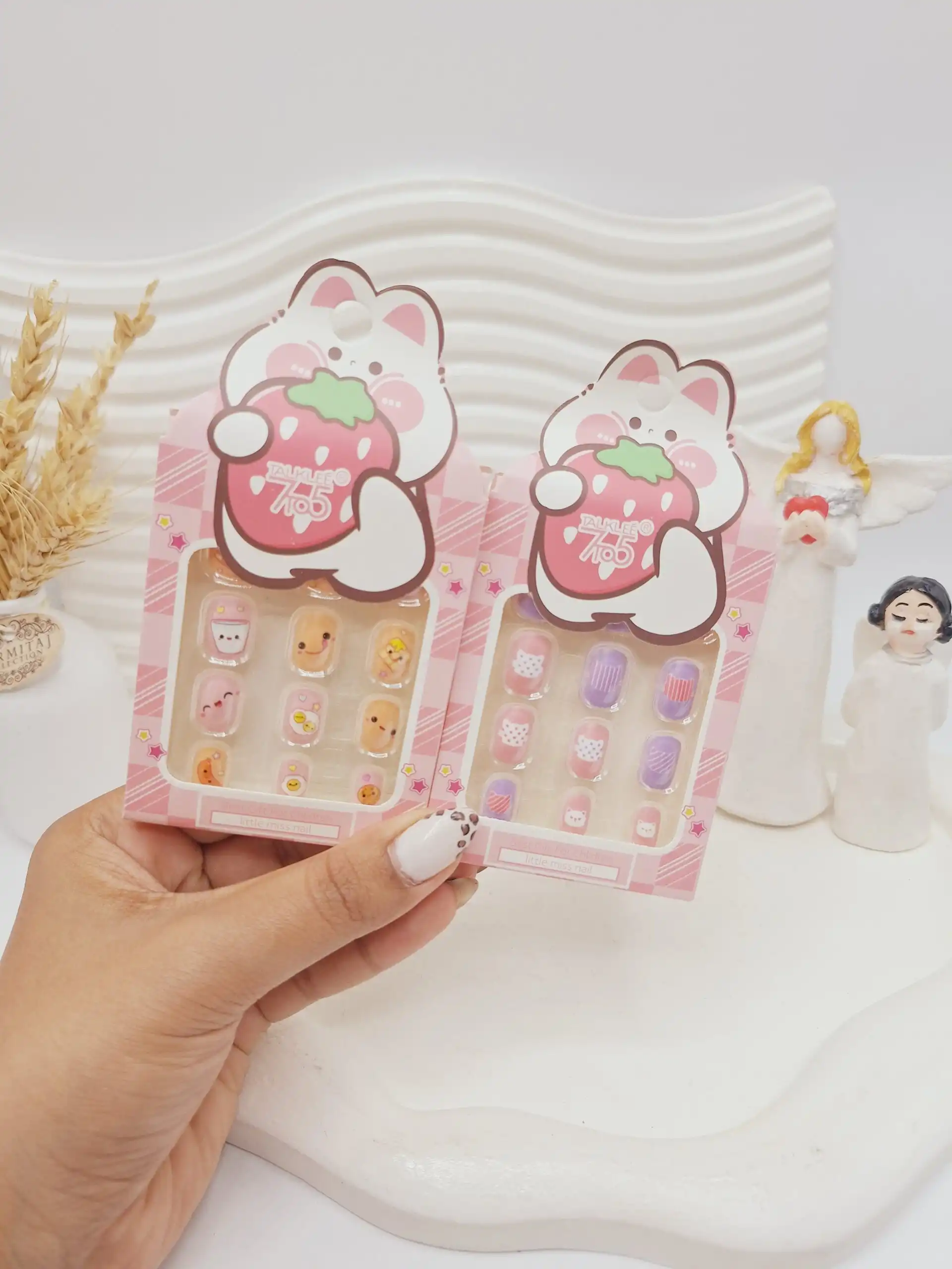 پک ناخن مصنوعی بچگانه طرح خرس توت فرنگی